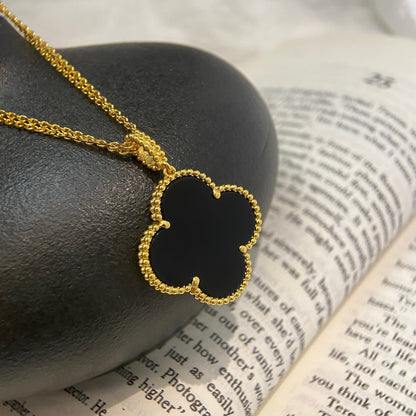 [basloveJW]CLOVER 25MM NECKLACE GOLD ONYX