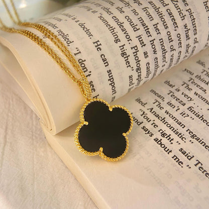 [basloveJW]CLOVER 25MM NECKLACE GOLD ONYX