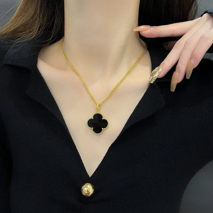 [basloveJW]CLOVER 25MM NECKLACE GOLD ONYX