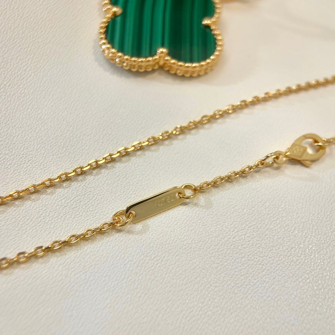 [Basjewels]CLOVER 25MM MALACHITE GOLD NECKLACE