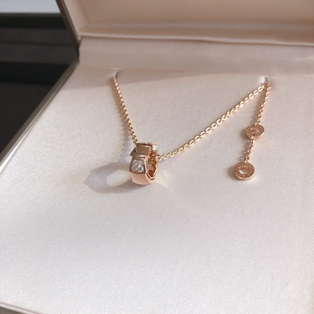 [Basjewels]SERPENTI PEDANT DIAMOND PINK GOLD NECKLACE