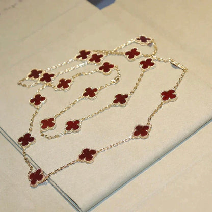 [basloveJW]CLOVER 20 MOTIFS CARNELIAN NECKLACE