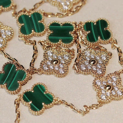 [basloveJW]CLOVER 20 MOTIFS MALACHITE DIAMOND NECKLACE