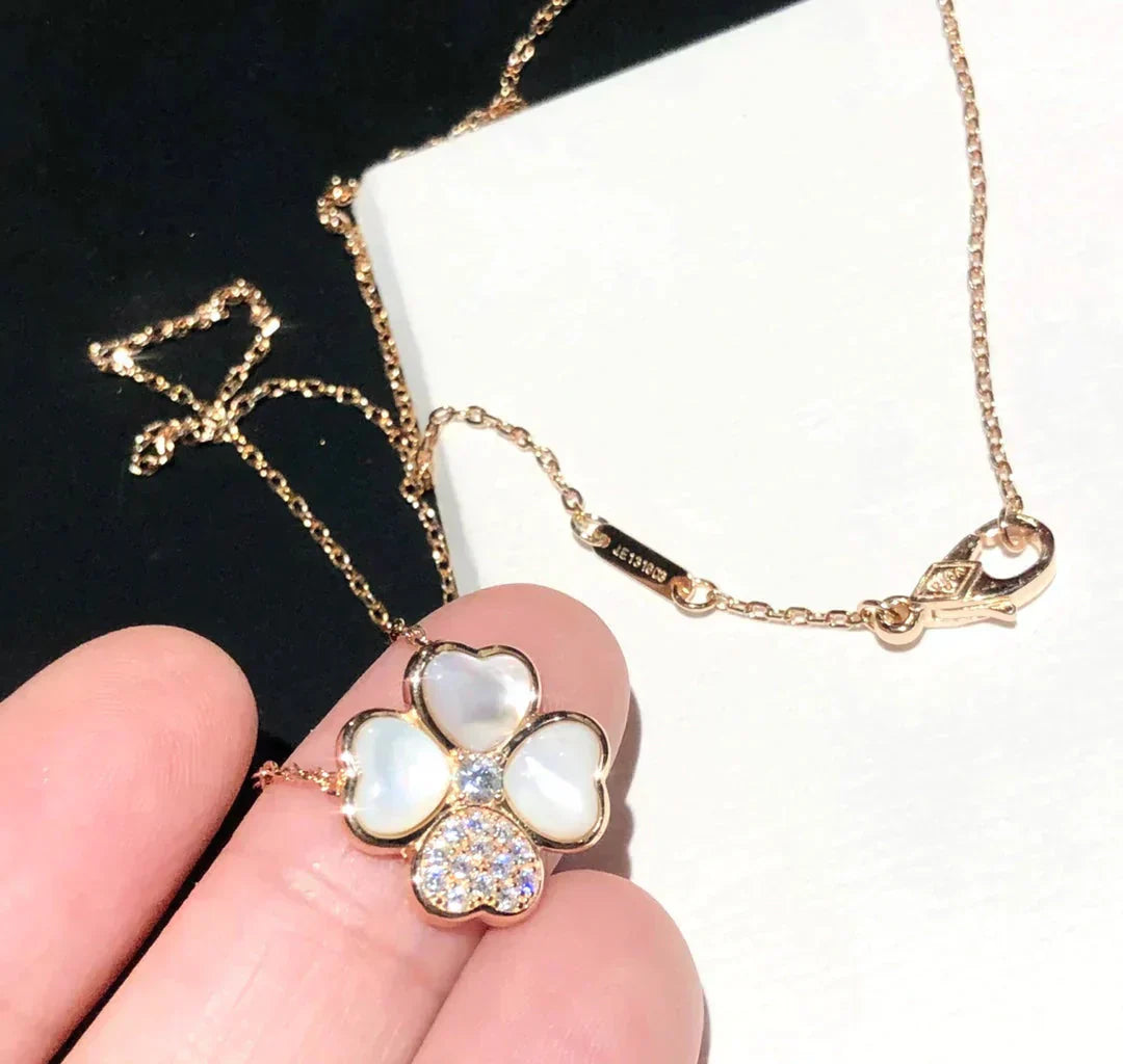 [basloveJW]CLOVER MOP DIAMOND ROSE GOLD NECKLACE