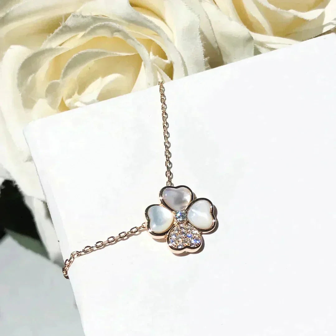 [basloveJW]CLOVER MOP DIAMOND ROSE GOLD NECKLACE