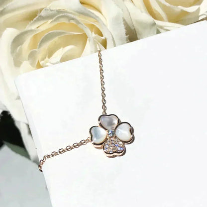 [basloveJW]CLOVER MOP DIAMOND ROSE GOLD NECKLACE