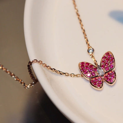 [basloveJW]BUTTERFLY RED DIAMOND ROSE GOLD NECKLACE