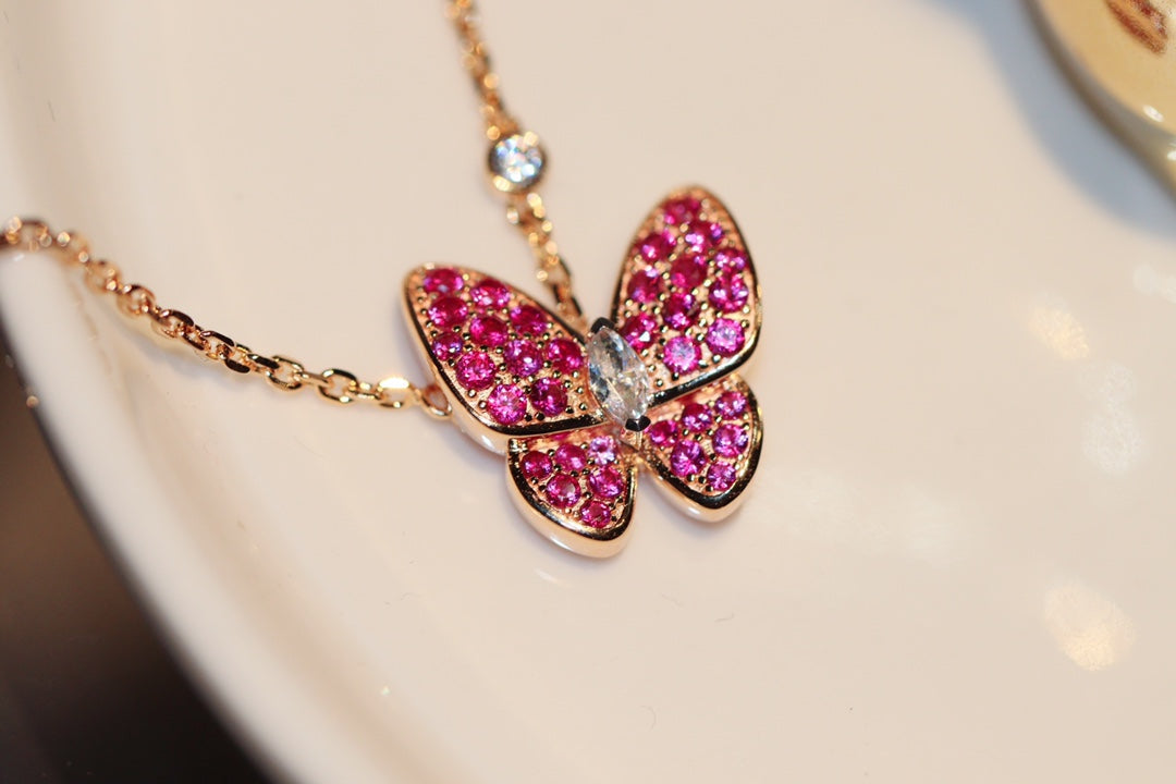 [basloveJW]BUTTERFLY RED DIAMOND ROSE GOLD NECKLACE