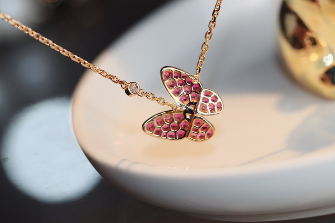 [basloveJW]BUTTERFLY RED DIAMOND ROSE GOLD NECKLACE