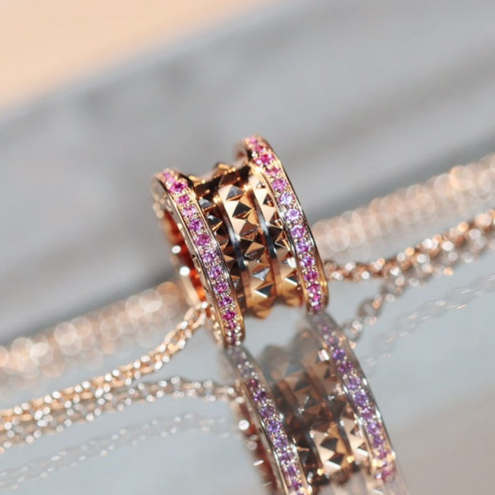 [Basjewels]ZERO 1 ROCK PINK GOLD PINK DIAMOND NECKLACE