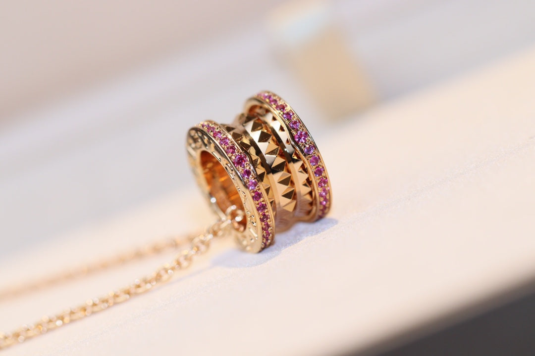 [Basjewels]ZERO 1 ROCK PINK GOLD PINK DIAMOND NECKLACE