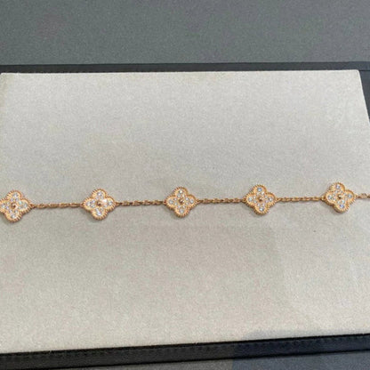 [basloveJW]CLOVER 5 MOTIFS  FULL DIAMOND BRACELET