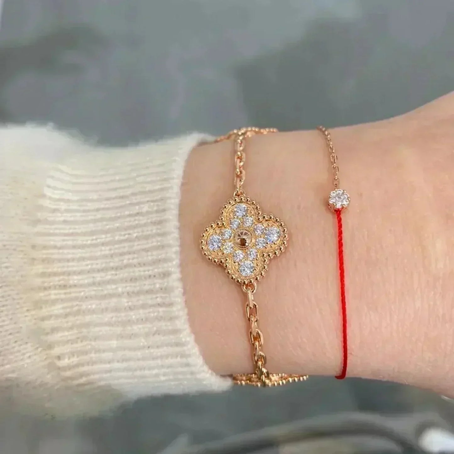 [basloveJW]CLOVER 5 MOTIFS  FULL DIAMOND BRACELET