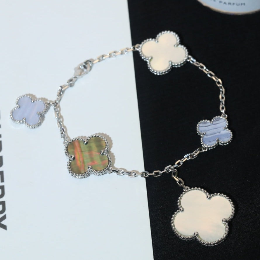 [basloveJW]CLOVER BRACELET 5 MOTIFS MOP CHALCEDONY SILVER