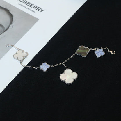 [basloveJW]CLOVER BRACELET 5 MOTIFS MOP CHALCEDONY SILVER