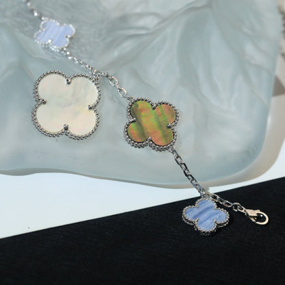 [basloveJW]CLOVER BRACELET 5 MOTIFS MOP CHALCEDONY SILVER