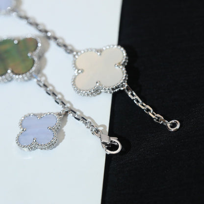 [basloveJW]CLOVER BRACELET 5 MOTIFS MOP CHALCEDONY SILVER