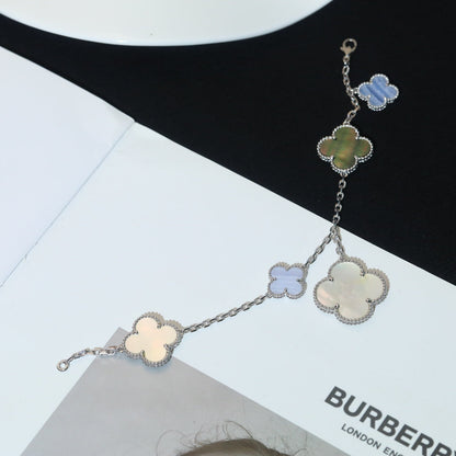 [basloveJW]CLOVER BRACELET 5 MOTIFS MOP CHALCEDONY SILVER