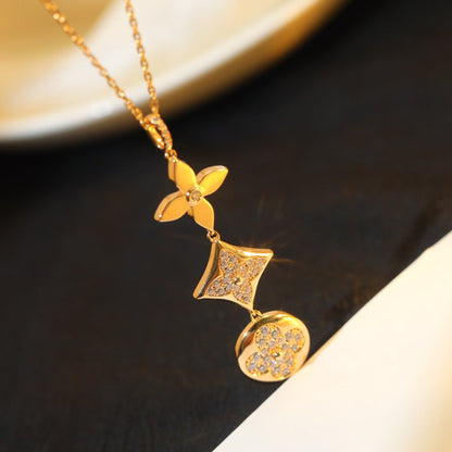 [Basjewels]STAR AND SUN DIAMOND PINK GOLD NECKLACE