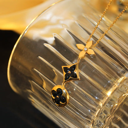 [Basjewels]STAR AND SUN ONYX PINK GOLD NECKLACE