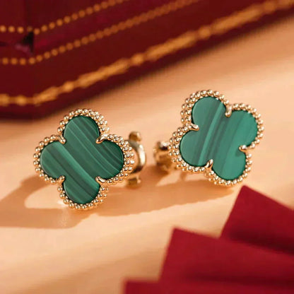 [basloveJW]CLOVER MEDIUM 1 MOTIFS MALACHITE  EARRINGS