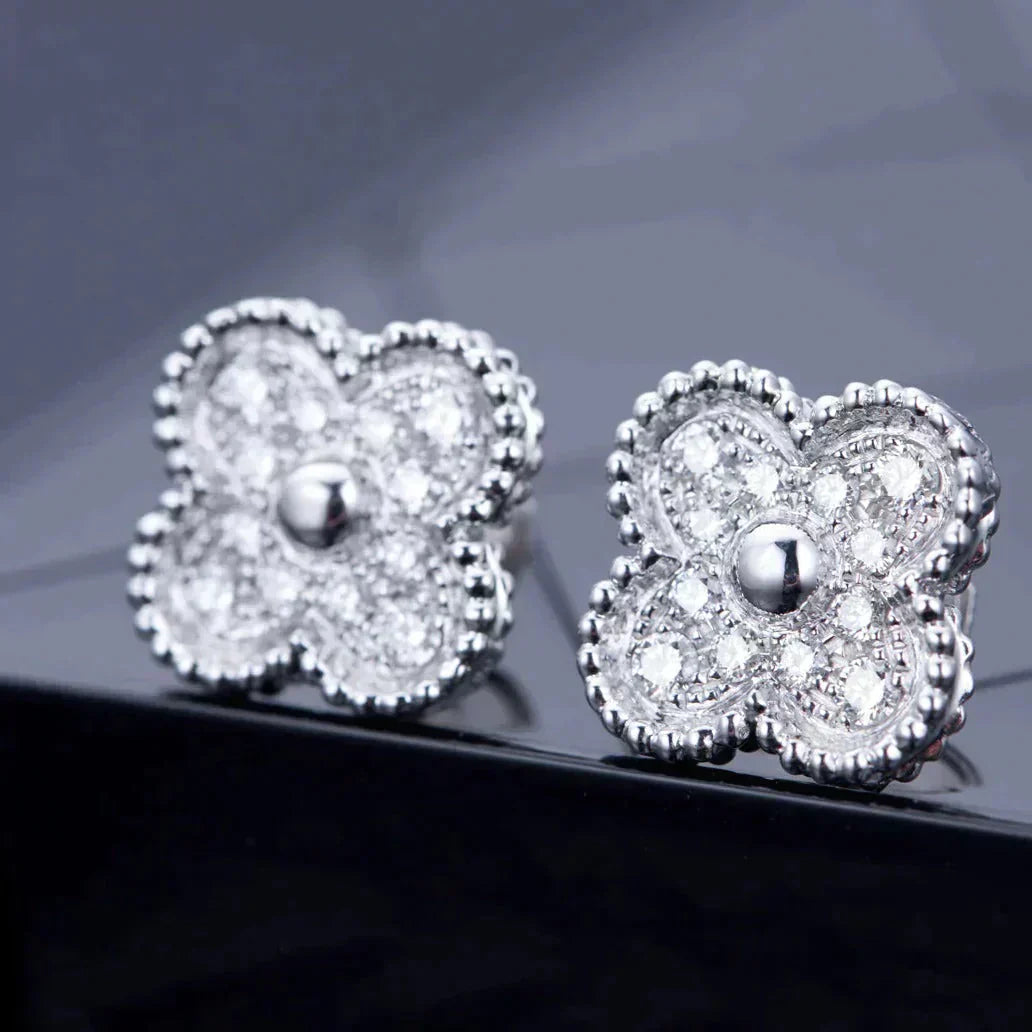 [basloveJW]CLOVER 1 MOTIFS DIAMOND STUD EARRINGS SILVER