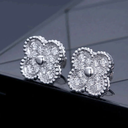 [basloveJW]CLOVER 1 MOTIFS DIAMOND STUD EARRINGS SILVER