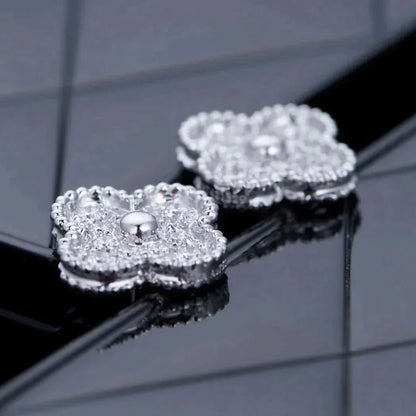 [basloveJW]CLOVER 1 MOTIFS DIAMOND STUD EARRINGS SILVER