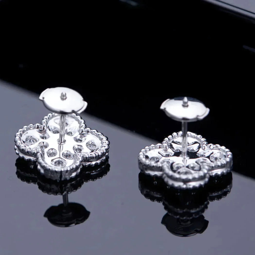 [basloveJW]CLOVER 1 MOTIFS DIAMOND STUD EARRINGS SILVER