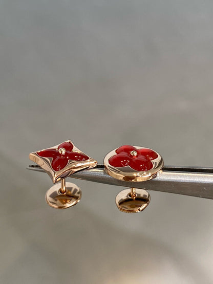 [Basjewels]STAR AND SUN PINK GOLD CARNELIAN STUD EARRINGS