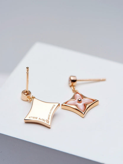 [Basjewels]DOUBLE STAR PINK GOLD MOP DROP EARRINGS