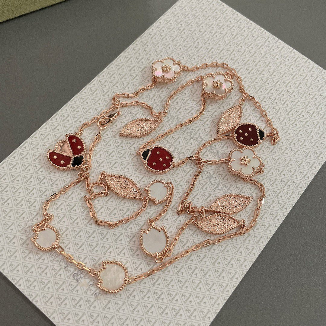 [basloveJW]LUCKY SPRING 15 MOTIFS ROSE GOLD NECKLACE