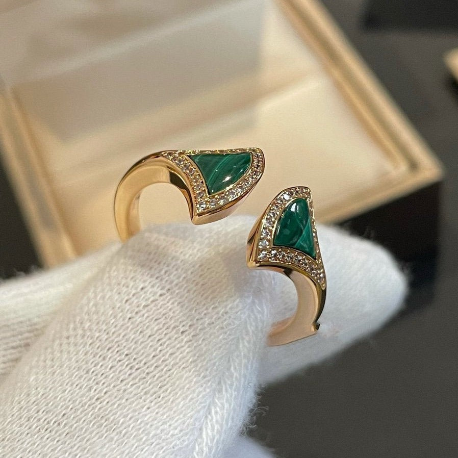 [Basjewels]DREAM MALACHITE DIAMOND OPEN RING