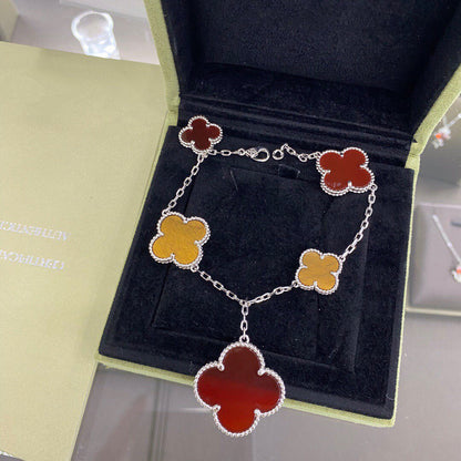 [basloveJW]CLOVER 5 MOTIFS SIVLER CARNELIAN TIGER EYE BRACELET