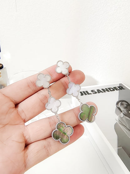 [basloveJW]CLOVER 3 MOTIFS CHALCEDONY DARK MOP SILVER EARRINGS