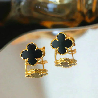 [basloveJW]CLOVER MEDIUM 1 MOTIFS  ONYX STUD EARRINGS