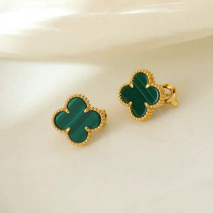 [basloveJW]CLOVER MEDIUM 1 MOTIFS MALACHITE  EARRINGS