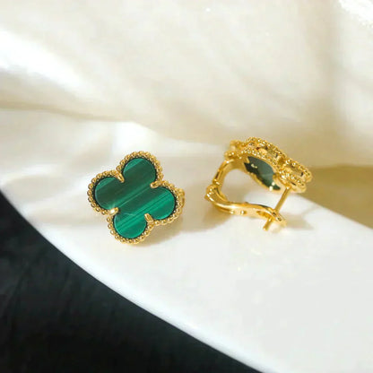 [basloveJW]CLOVER MEDIUM 1 MOTIFS MALACHITE  EARRINGS