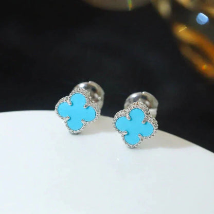 [basloveJW]CLOVER MINI 9.5MM ONYX STUD EARRINGS SILVER