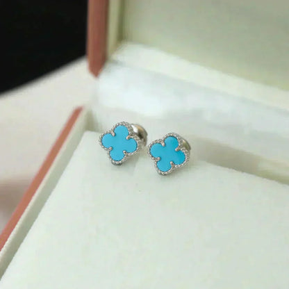 [basloveJW]CLOVER MINI 9.5MM ONYX STUD EARRINGS SILVER