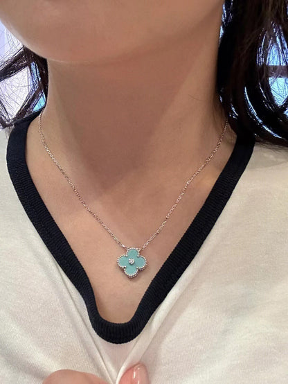 [basloveJW]CLOVER 1 DIAMOND LIGHT BLUE SILVER NECKLACE