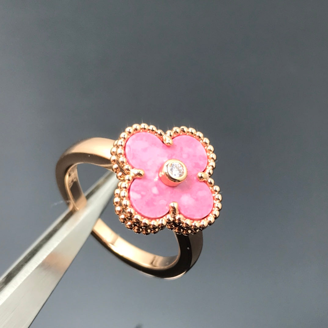 [basloveJW]CLOVER RHODONITE ROSE GOLD RING