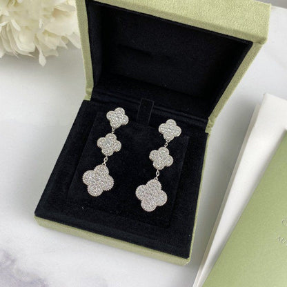 [basloveJW]CLOVER 3 MOTIF DIAMOND SILVER DROP EARRINGS