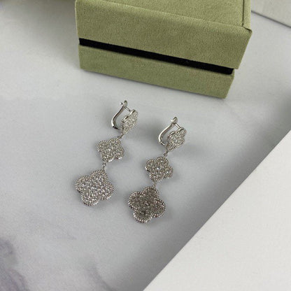 [basloveJW]CLOVER 3 MOTIF DIAMOND SILVER DROP EARRINGS