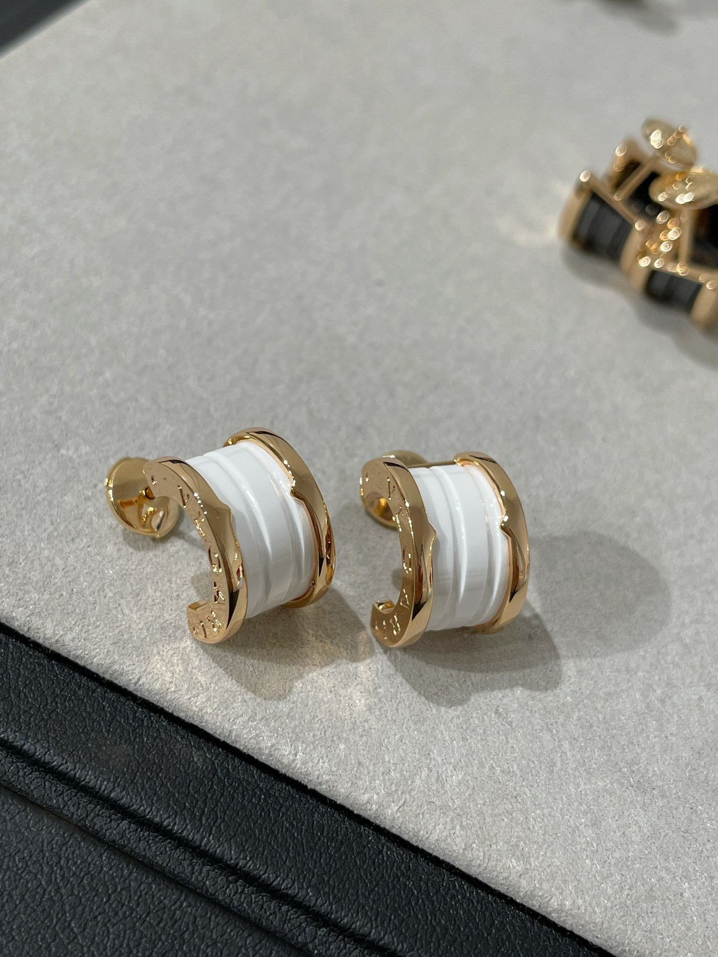 [Basjewels]ZERO 1 PINK GOLD CERAMIC EARRINGS