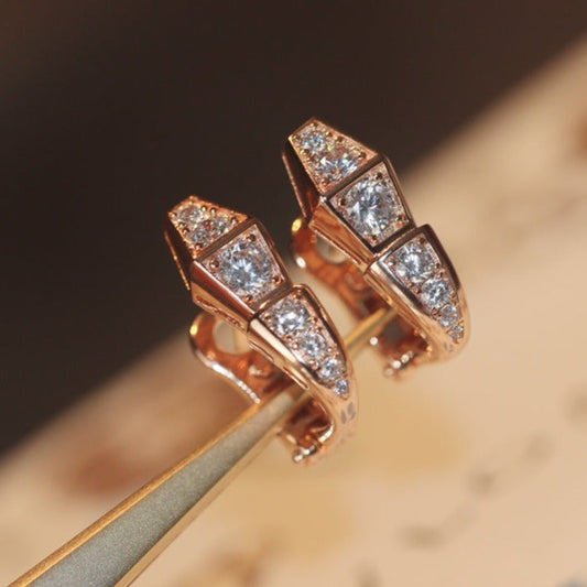 [Basjewels]SERPENT PINK GOLD DIAMOND EARRINGS