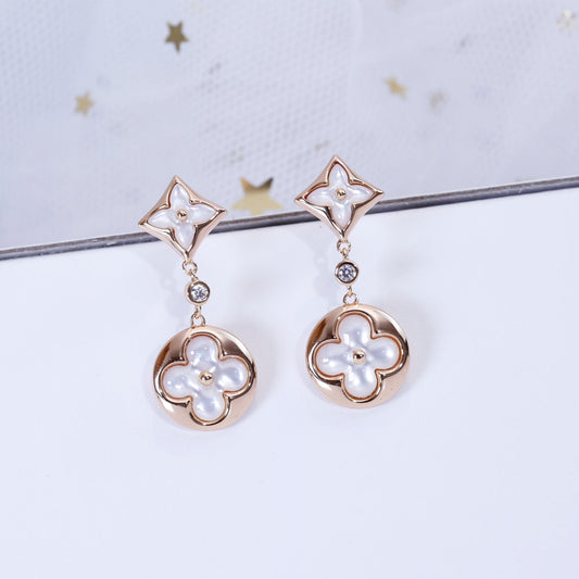 [Basjewels]STAR AND SUN PINK GOLD MOP DROP EARRINGS