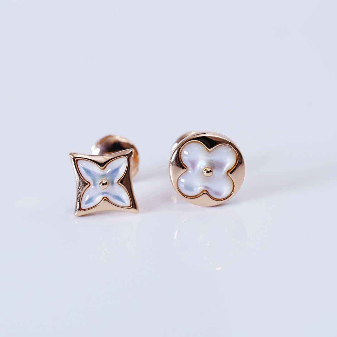 [Basjewels]STAR AND SUN PINK GOLD MOP STUD EARRINGS