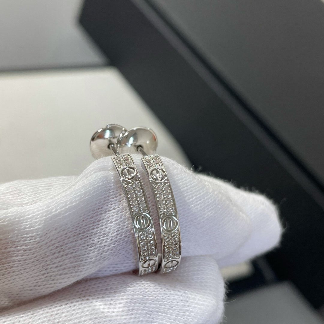 [basloveJW]LOVE DIAMOND SILVER HOOP EARRINGS