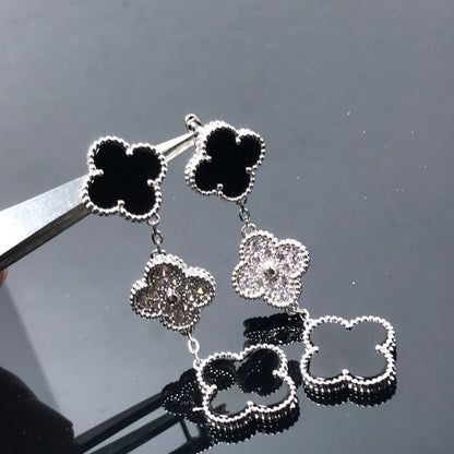 [basloveJW]CLOVER 3 MOTIF DIAMOND ONYX SILVER EARRINGS